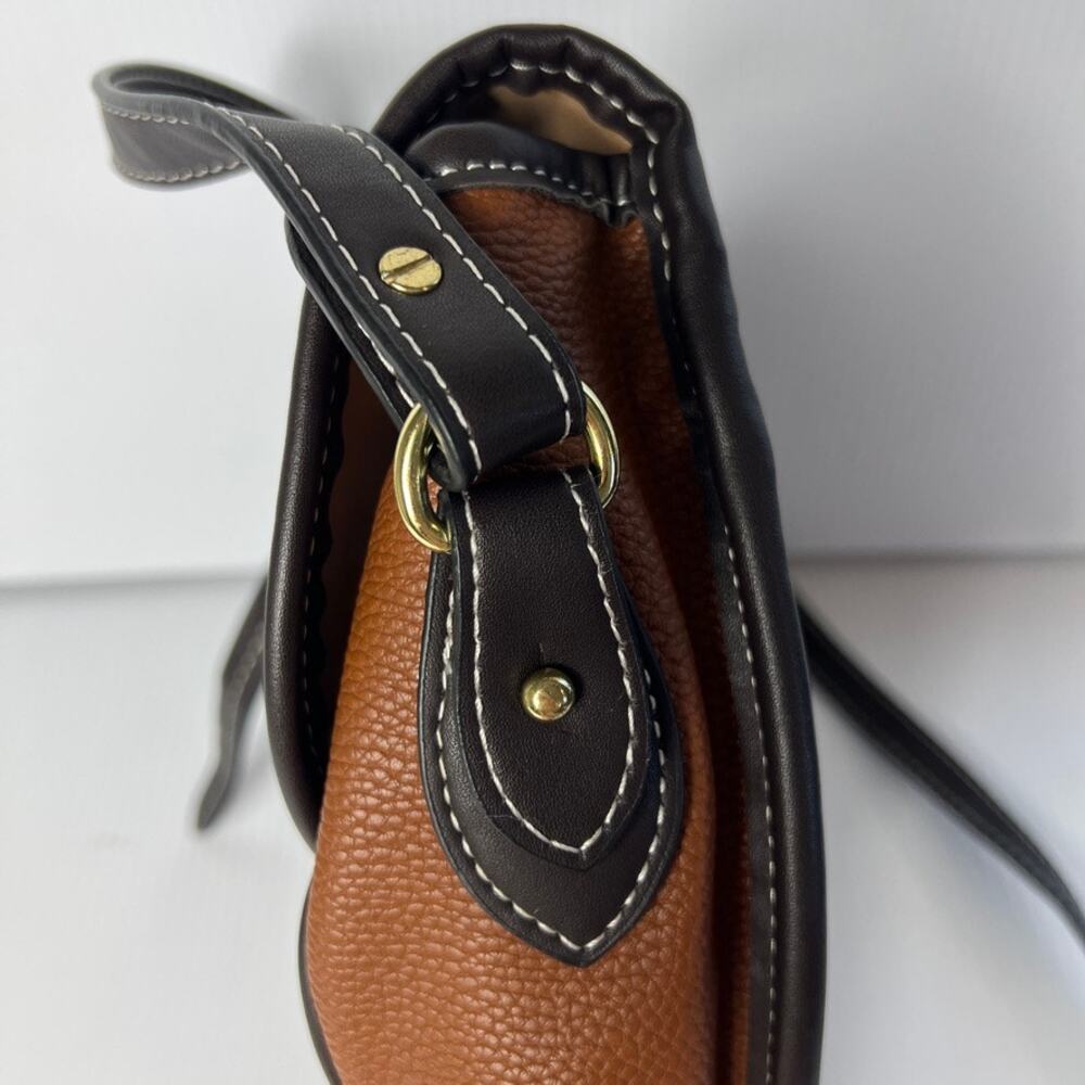 London Fog Women's Newbury Large Saddle Cross Body Handbag Brown Faux Leather - Picture 9 of 13